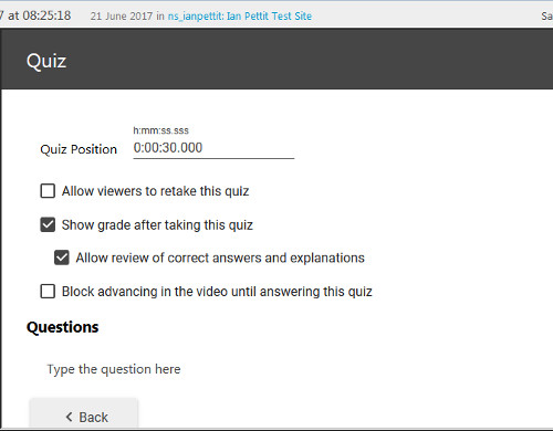 Setting the quiz options