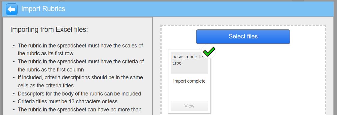 image of imported rubric file
