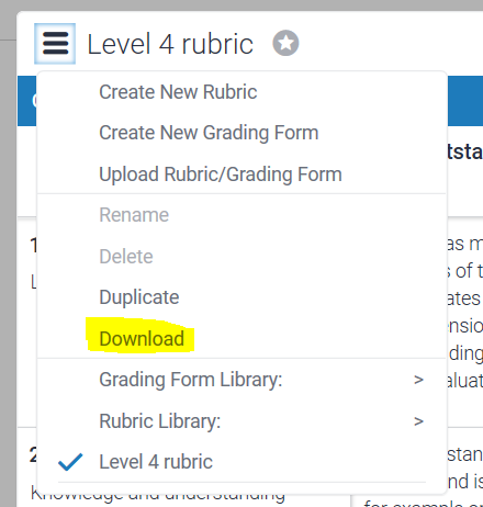 download rubric option