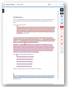 Staff view of a Turnitin submission, with text similarities highlighted
