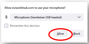 A pop-up window asks whether to permit particular microphone and 'Allow' button is highlighted
