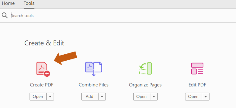 Screenshot of Acrobat Pro showing Create PDF icon