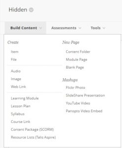 The Build Content menu