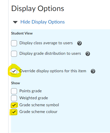 grade display options